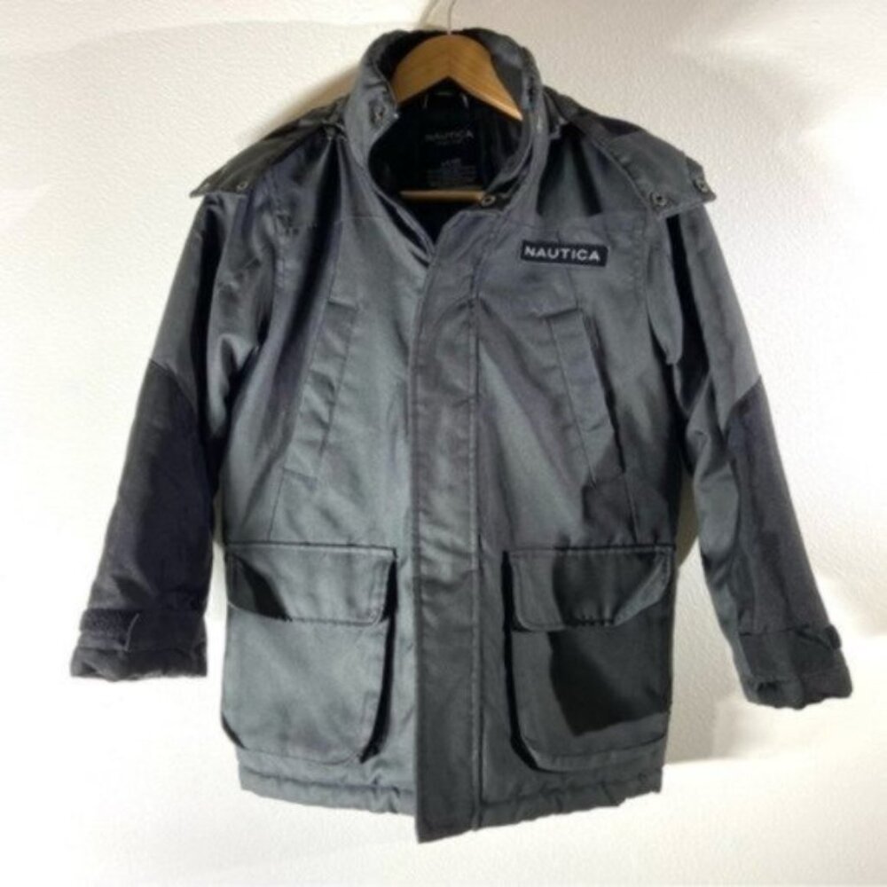 Nautica Winter Ski Parka Jacket Coat Boys Gray with Detachable Hood. Size S